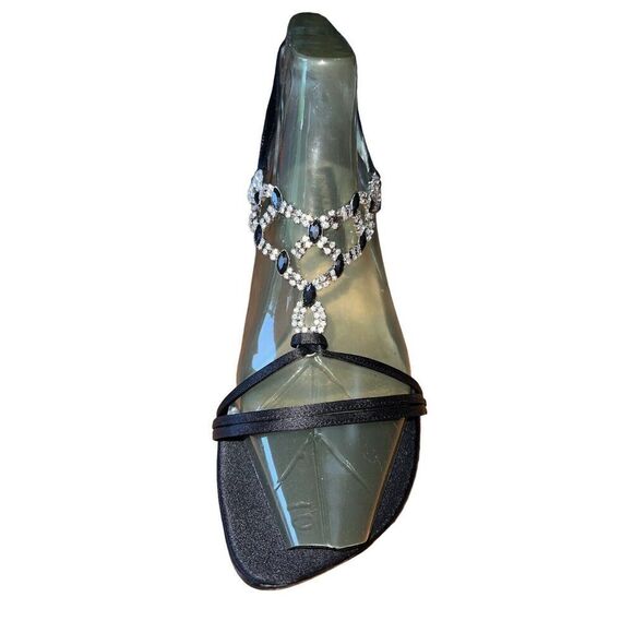 Jennifer Moore Onyx Black - Black Slingback - Jeweled Open Toe Heels Wmns Sz 10 - Picture 3 of 12